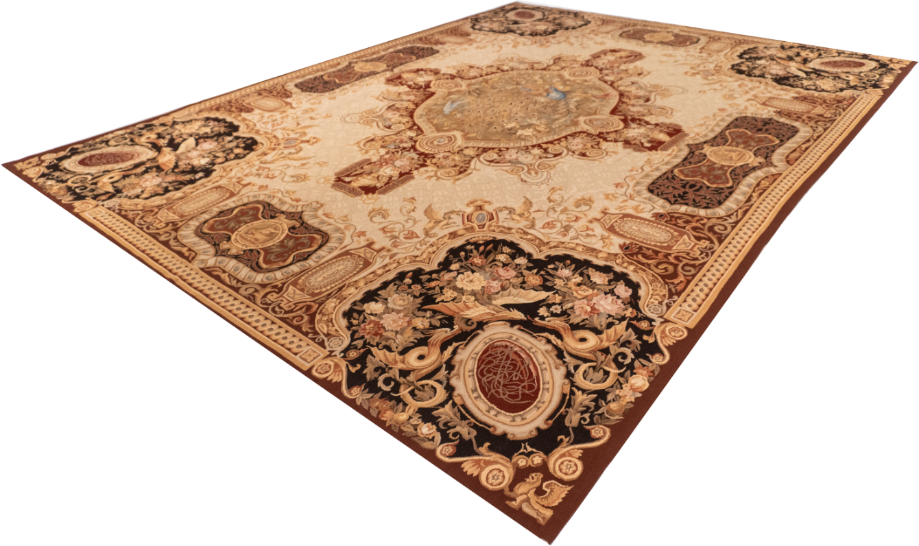 W 9 L 12.3 Abusson 100% Wool Hand-Woven All-Over Design - 20454