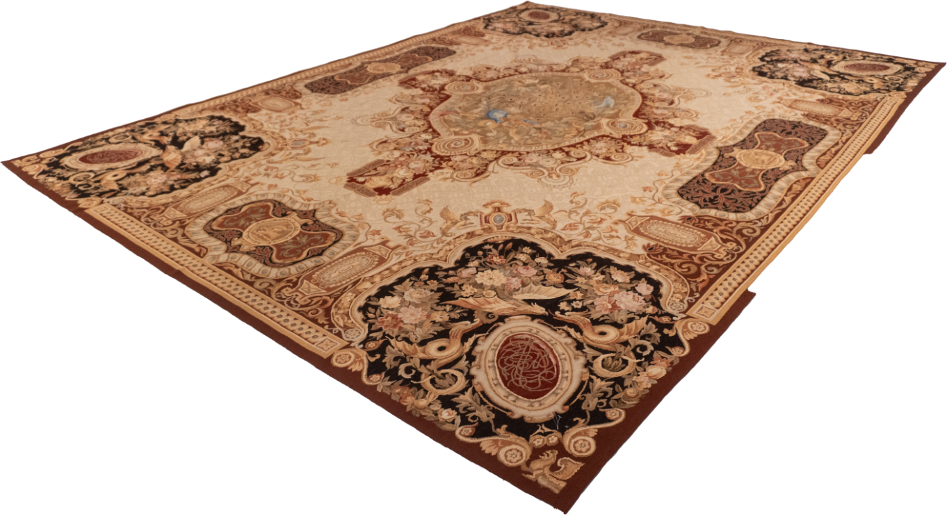 W 9 L 12.3 Abusson 100% Wool Hand-Woven All-Over Design - 20454