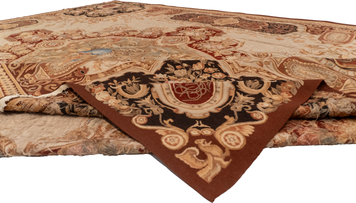 W 9 L 12.3 Abusson 100% Wool Hand-Woven All-Over Design - 20454