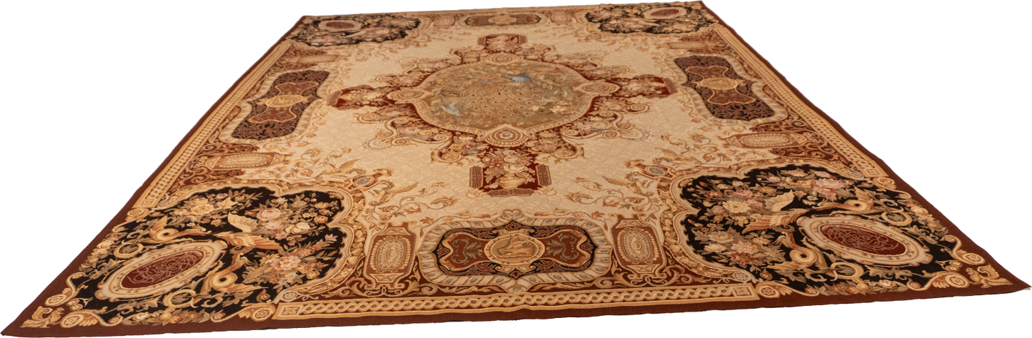 W 9 L 12.3 Abusson 100% Wool Hand-Woven All-Over Design - 20454