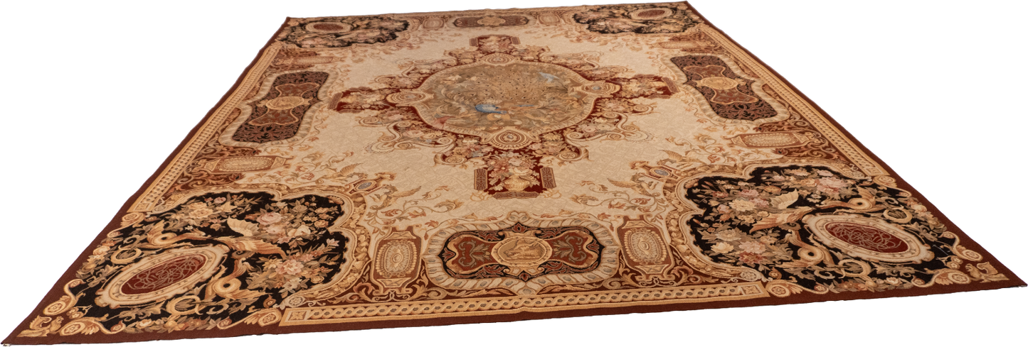 W 9 L 12.3 Abusson 100% Wool Hand-Woven All-Over Design - 20454