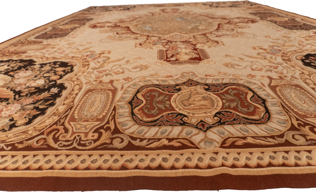 W 9 L 12.3 Abusson 100% Wool Hand-Woven All-Over Design - 20454