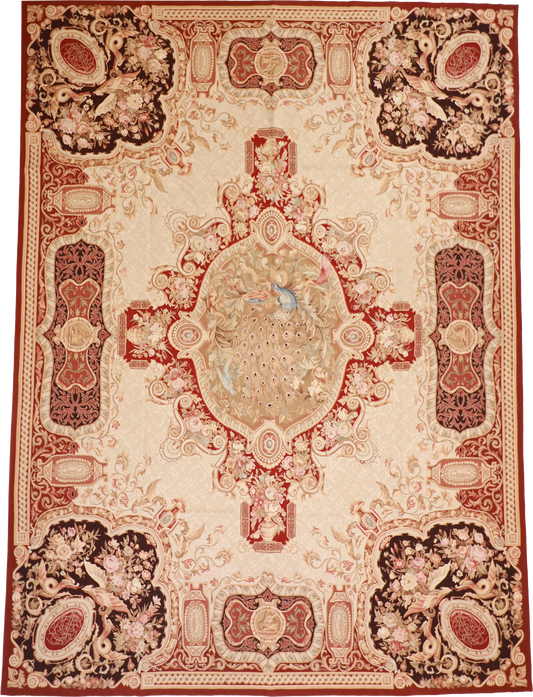 W 9 L 12.3 Abusson 100% Wool Hand-Woven All-Over Design - 20454