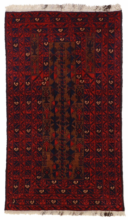 W 2.8 L 4.6 Baluch 100% Wool Hand-Woven All-Over Design - 20757