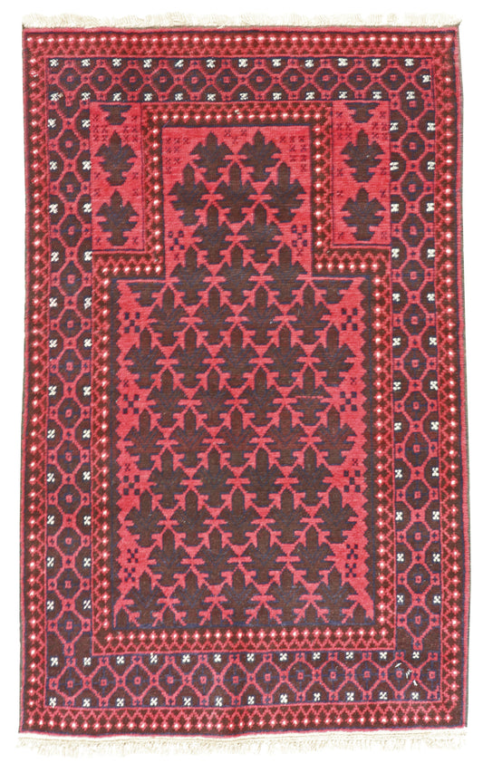 W 2.9 L 4.5 Baluch 100% Wool Hand-Woven Geometric Design - 20811