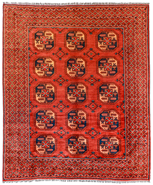 W 8.2 L 9.8 Turkamen 100% Wool Handmade Geometric Design - 20927