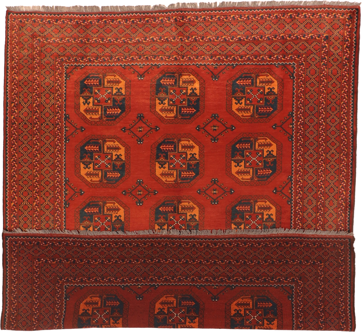 W 8.2 L 9.8 Turkamen 100% Wool Hand-Woven Geometric Design - 20927