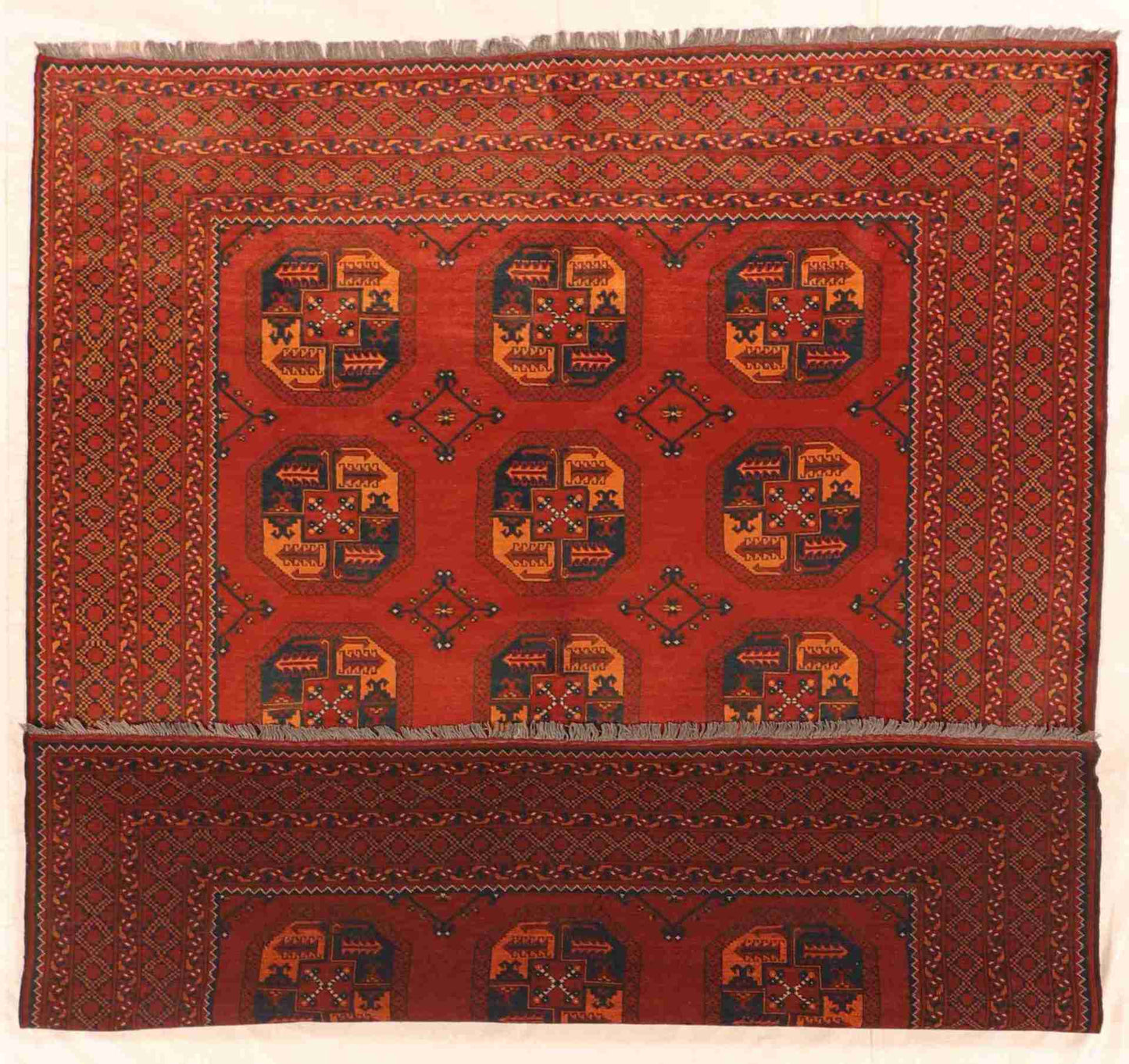 W 8.2 L 9.8 Turkamen 100% Wool Handmade Geometric Design - 20927