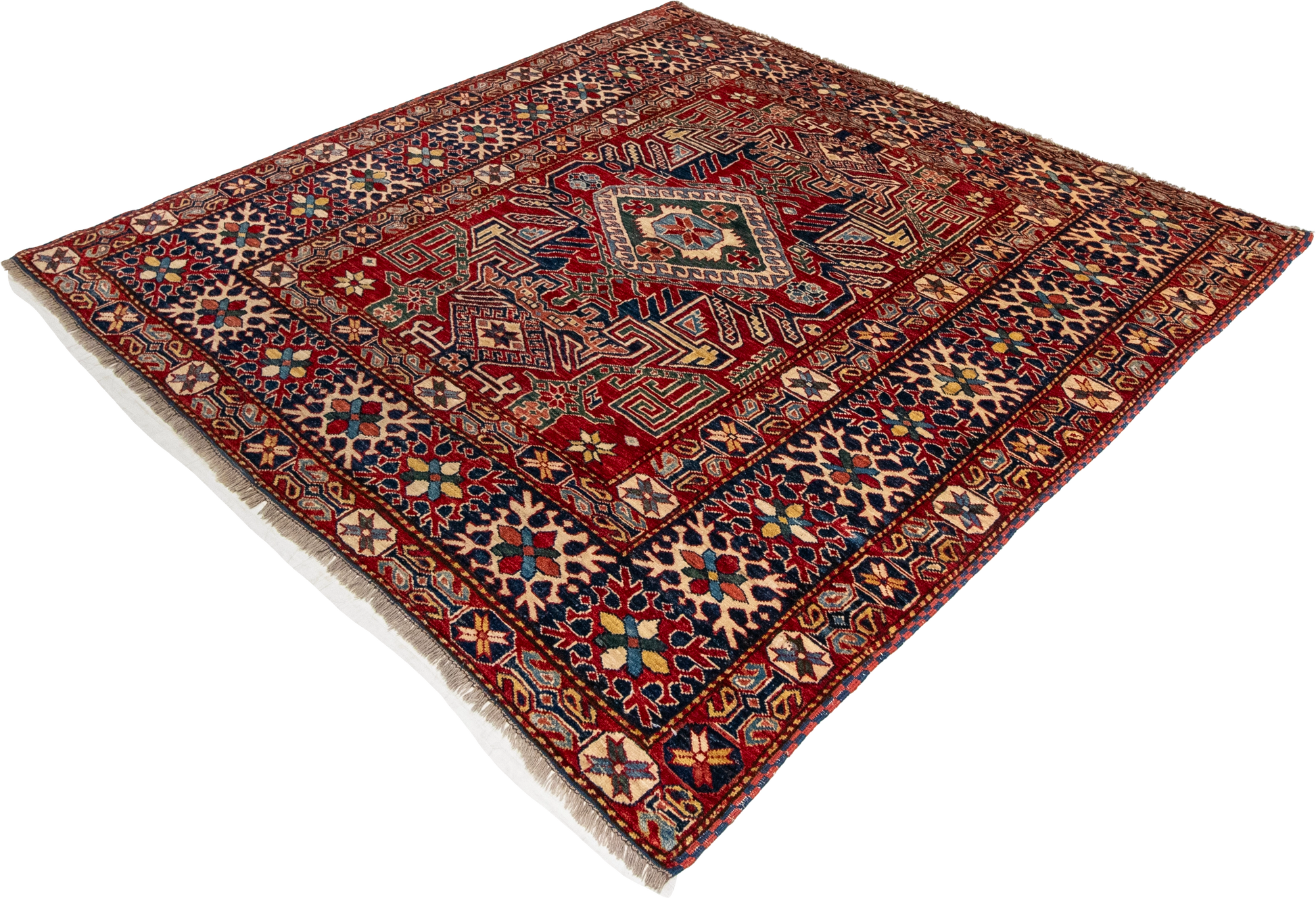 W 5.10 L 6 Shirvan 100% Wool Hand-Woven Geometric Medallion Design - 21278