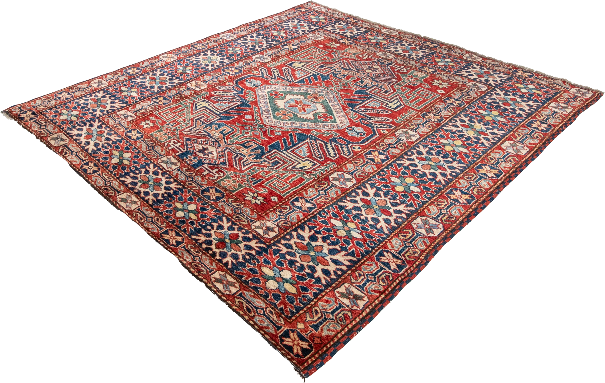 W 5.10 L 6 Shirvan 100% Wool Hand-Woven Geometric Medallion Design - 21278