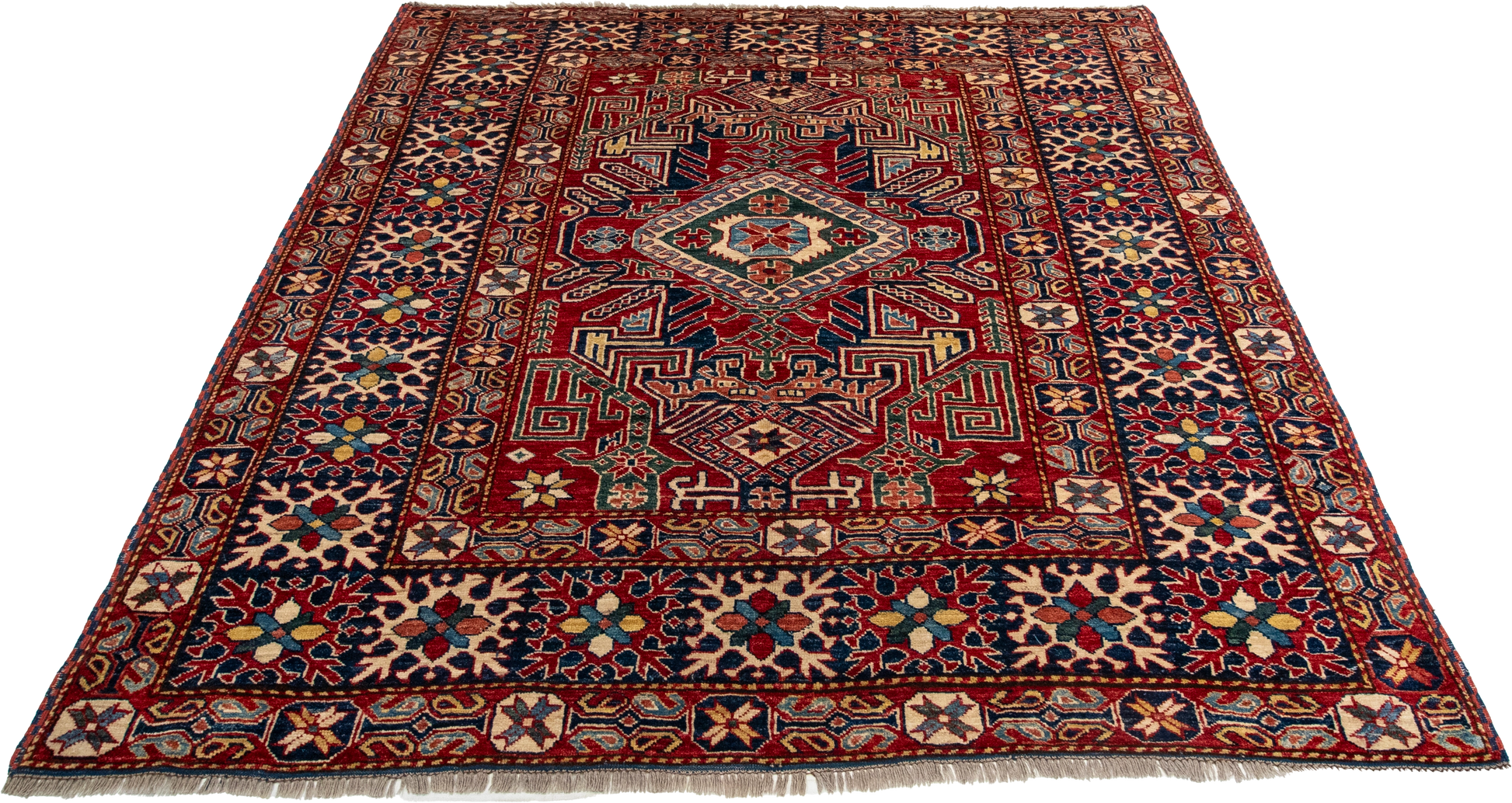 W 5.10 L 6 Shirvan 100% Wool Hand-Woven Geometric Medallion Design - 21278