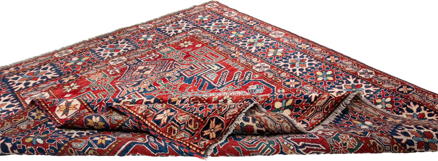 W 5.10 L 6 Shirvan 100% Wool Hand-Woven Geometric Medallion Design - 21278