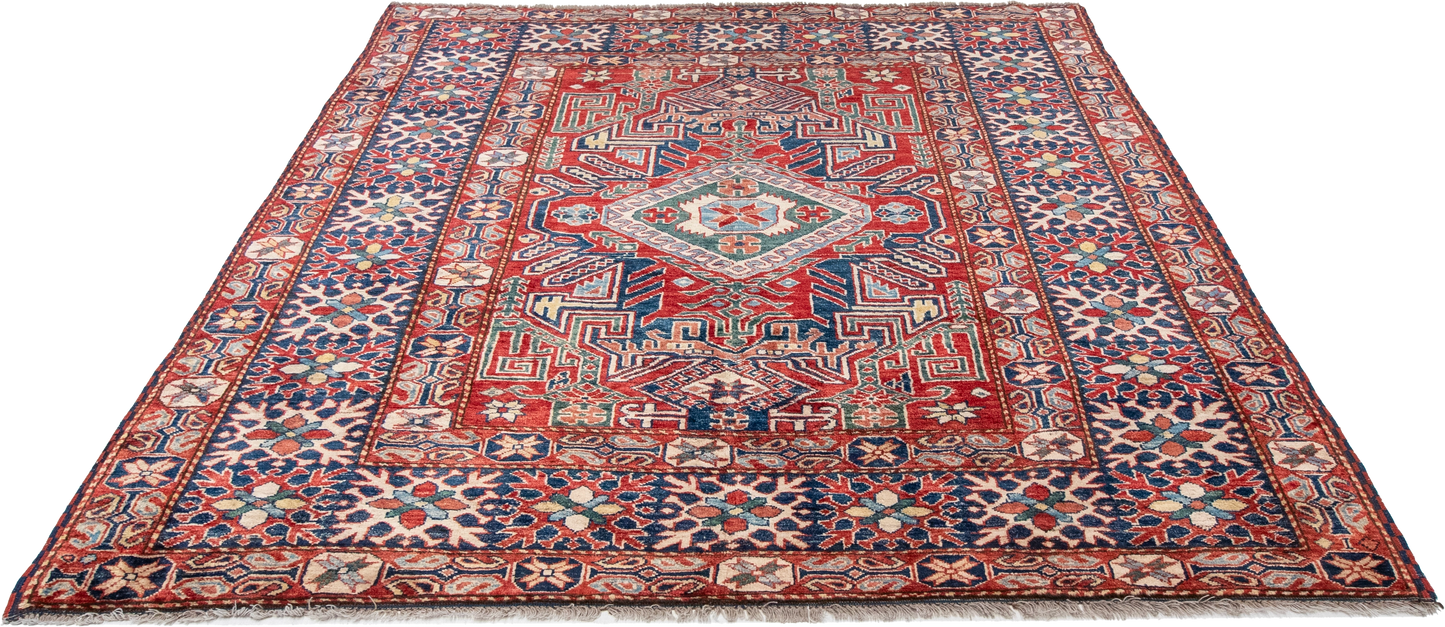W 5.10 L 6 Shirvan 100% Wool Hand-Woven Geometric Medallion Design - 21278