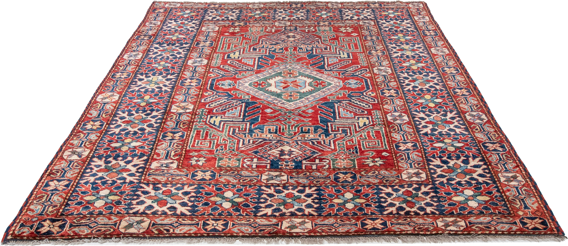 W 5.10 L 6 Shirvan 100% Wool Hand-Woven Geometric Medallion Design - 21278
