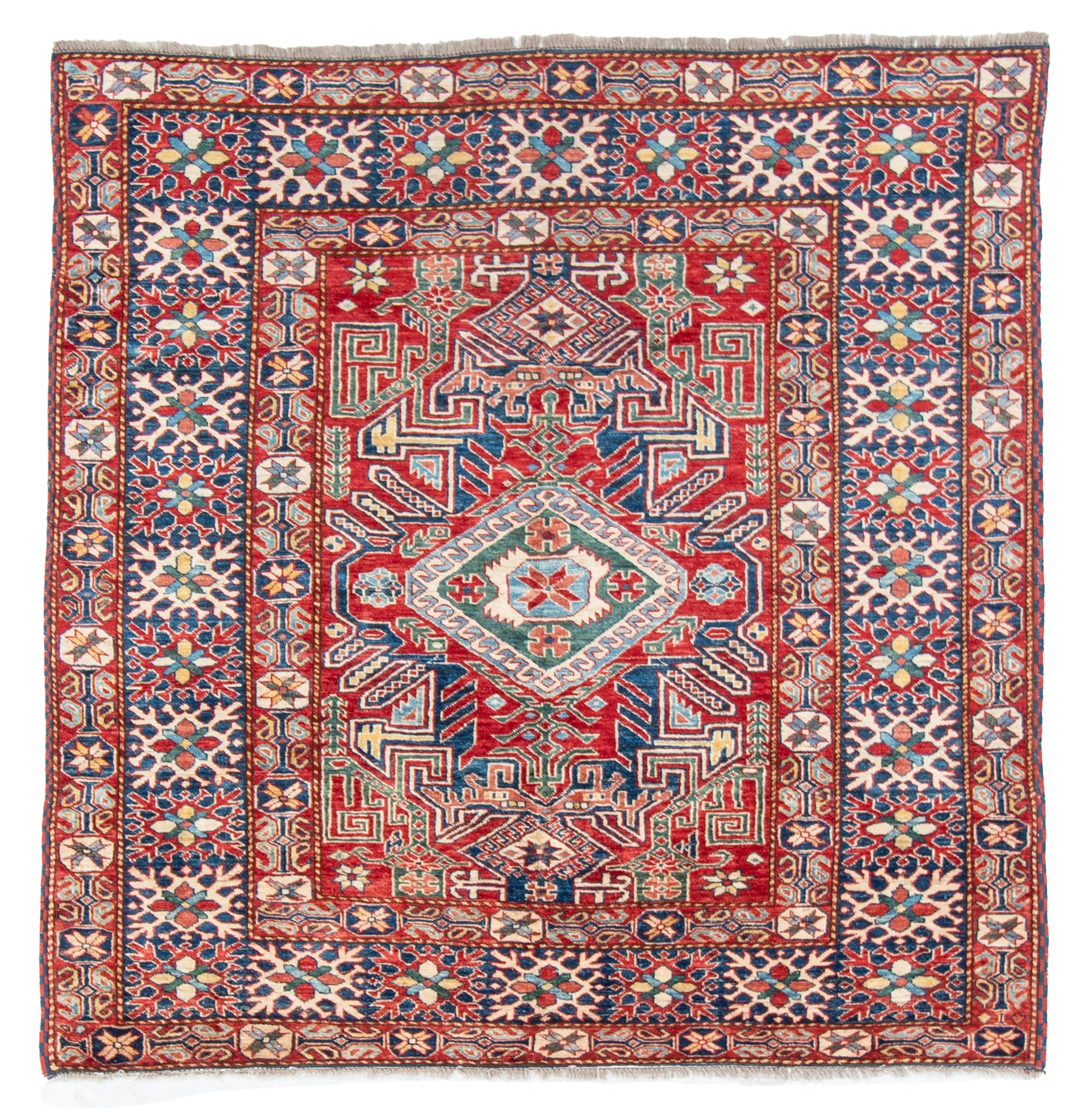 W 5.10 L 6 Shirvan 100% Wool Hand-Woven Geometric Medallion Design - 21278