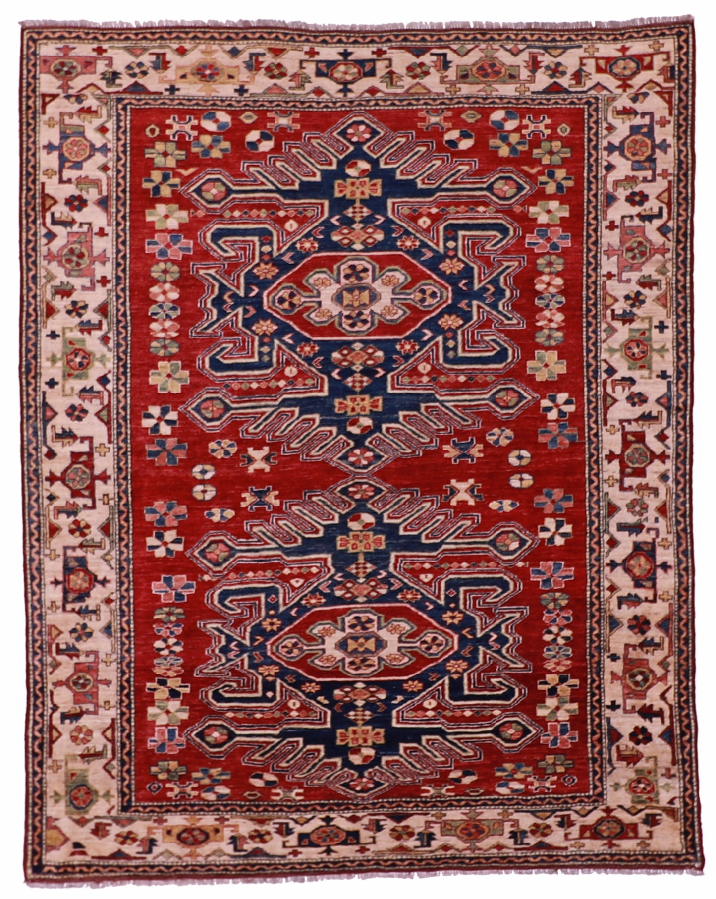 W 6.2 L 7.8 Shirvan 100% Wool Handmade Geometric Design - 21303