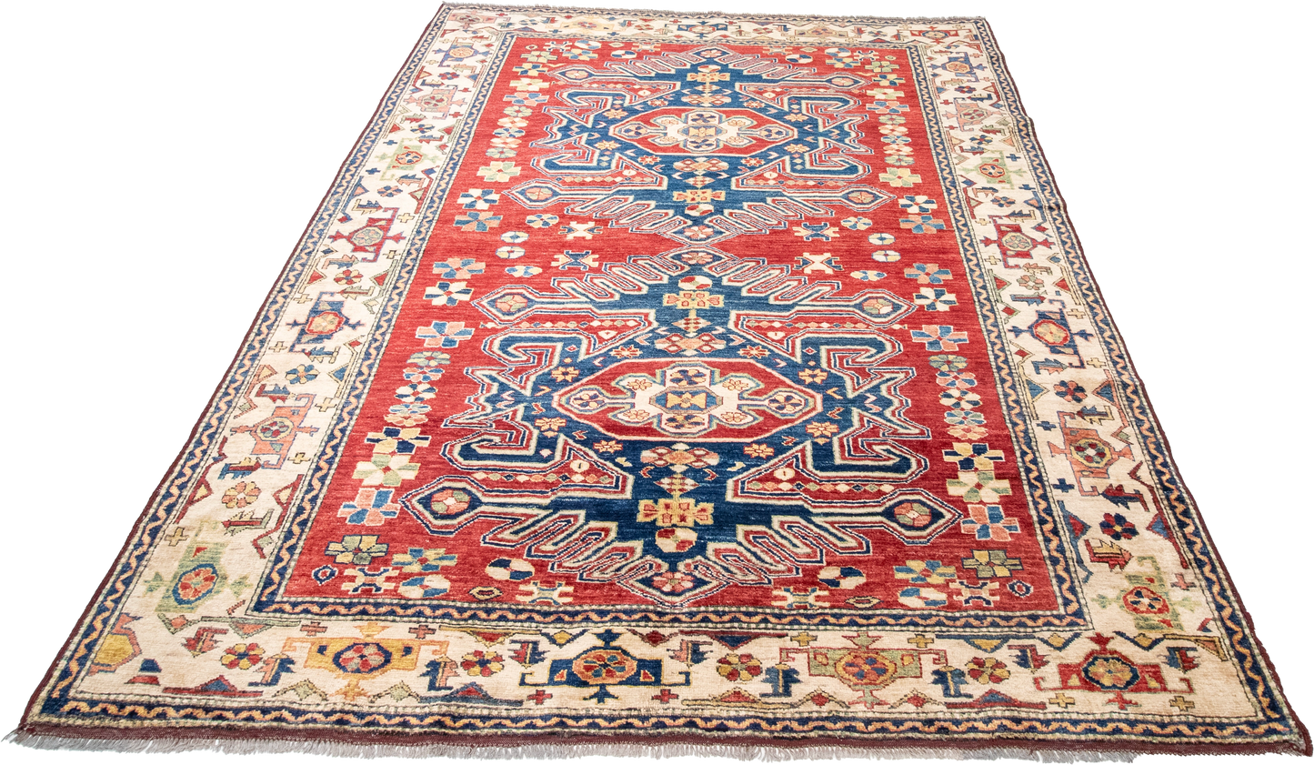 W 6.2 L 7.8 Shirvan 100% Wool Hand-Woven Geometric Design - 21303
