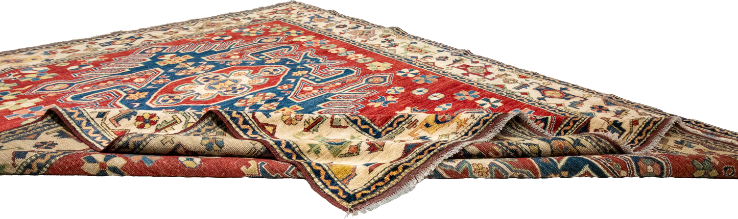 W 6.2 L 7.8 Shirvan 100% Wool Hand-Woven Geometric Design - 21303