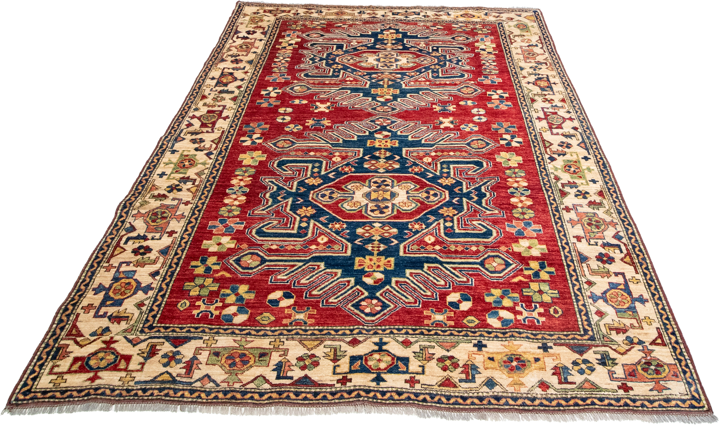 W 6.2 L 7.8 Shirvan 100% Wool Hand-Woven Geometric Design - 21303