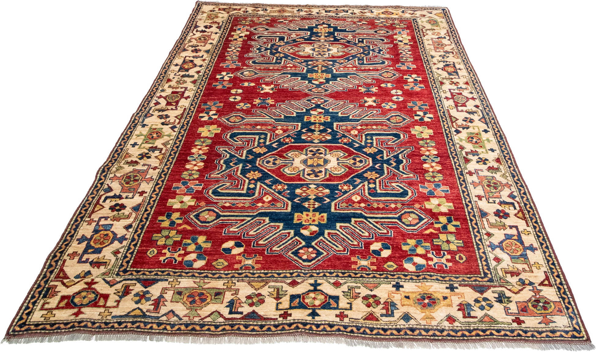 W 6.2 L 7.8 Shirvan 100% Wool Hand-Woven Geometric Design - 21303