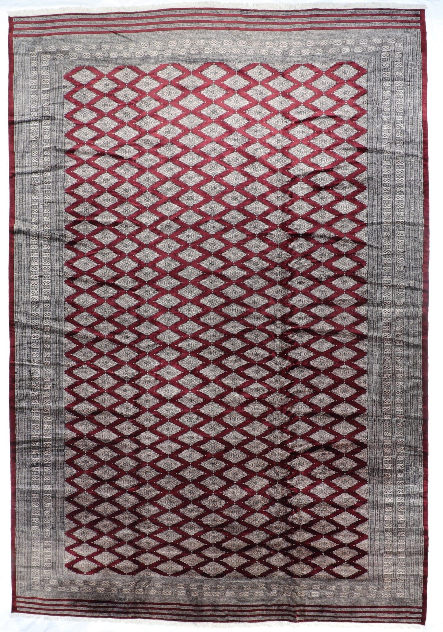 12.3 x 18- Kashmiri Fine Geometric Rectangle - Hand Knotted Rug — 21486