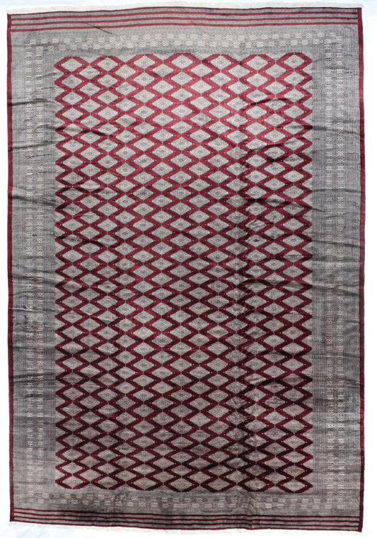 12.3 x 18- Kashmiri Fine Geometric Rectangle - Hand Knotted Rug — 21486