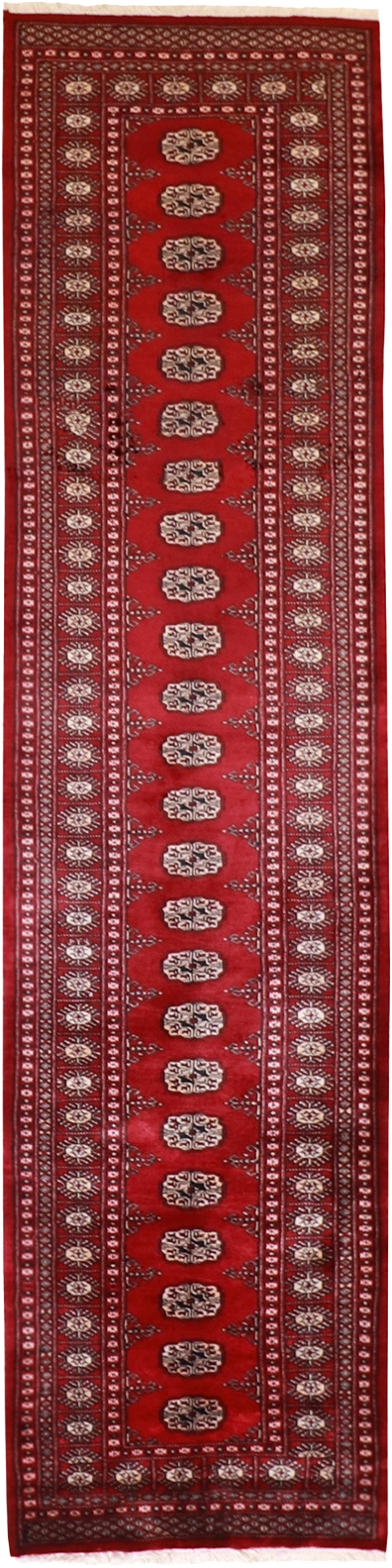 W 2.8 L 10.5 Bokhara Runner 100% Wool Hand-Woven All-Over Design - 21594