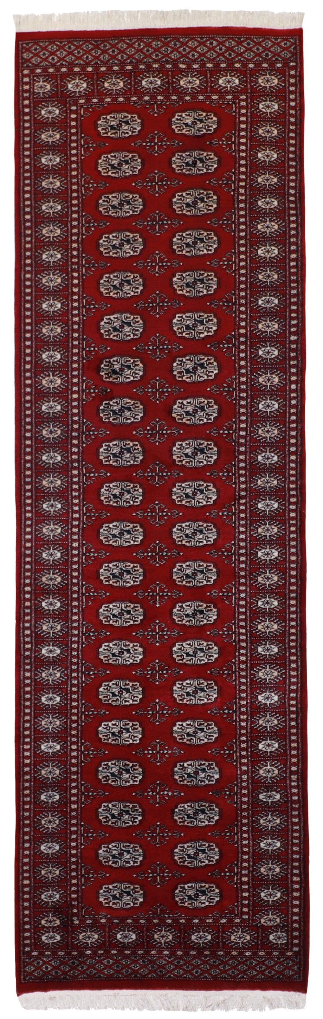 W 2.7 L 8.8 Bakhara Runner 100% Wool Handmade Pakistan All Over Design - 21603