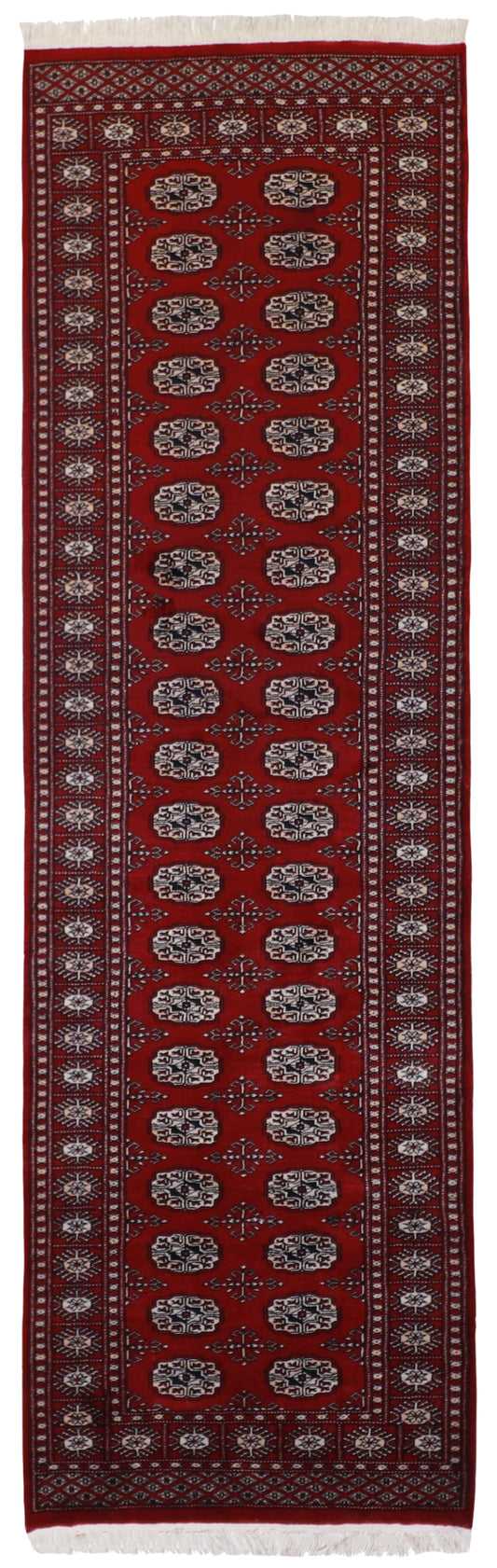 W 2.7 L 8.8 Bakhara Runner 100% Wool Handmade Pakistan All Over Design - 21603