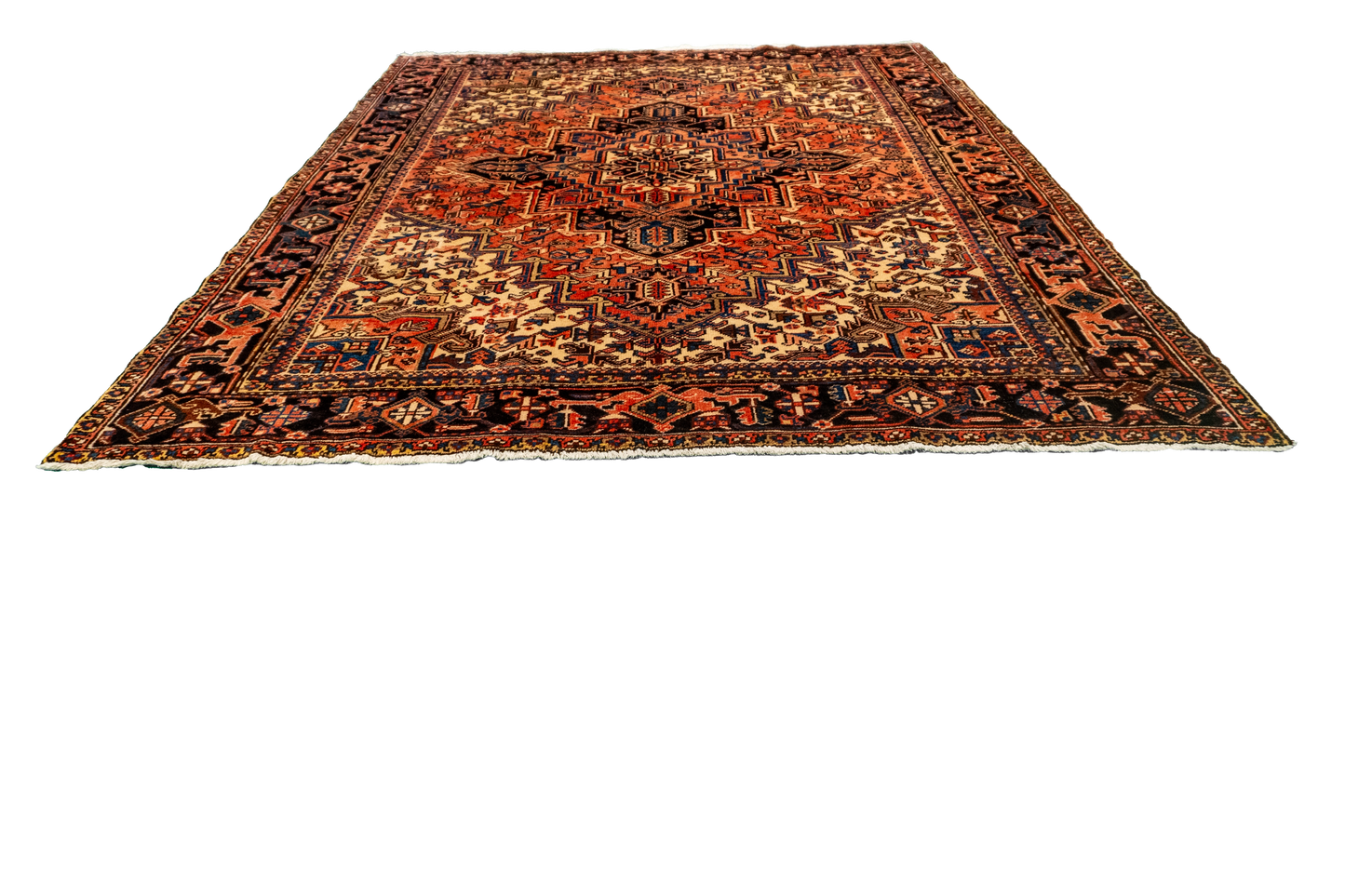 W 7.11 L 9.9 Heriz S. Antique 100% Wool Hand-Woven Medallion Design - 21888