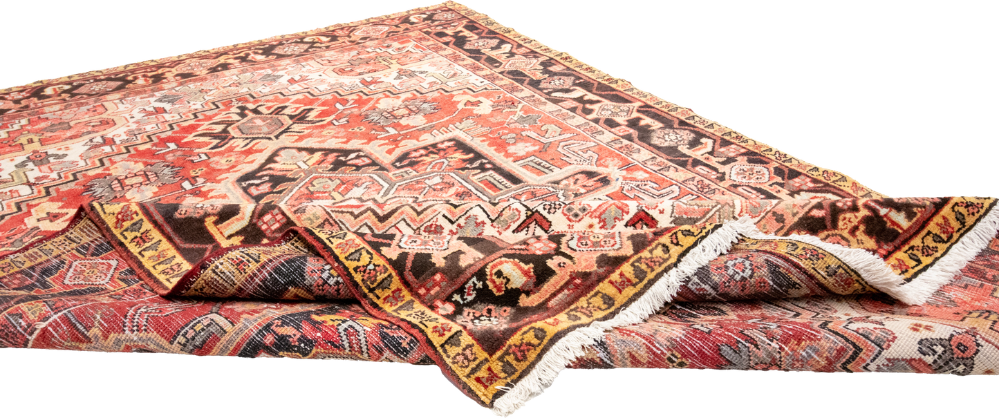 W 6.8 L 9.6 Heriz 100% Wool Hand-Woven Geometric Design - 21892