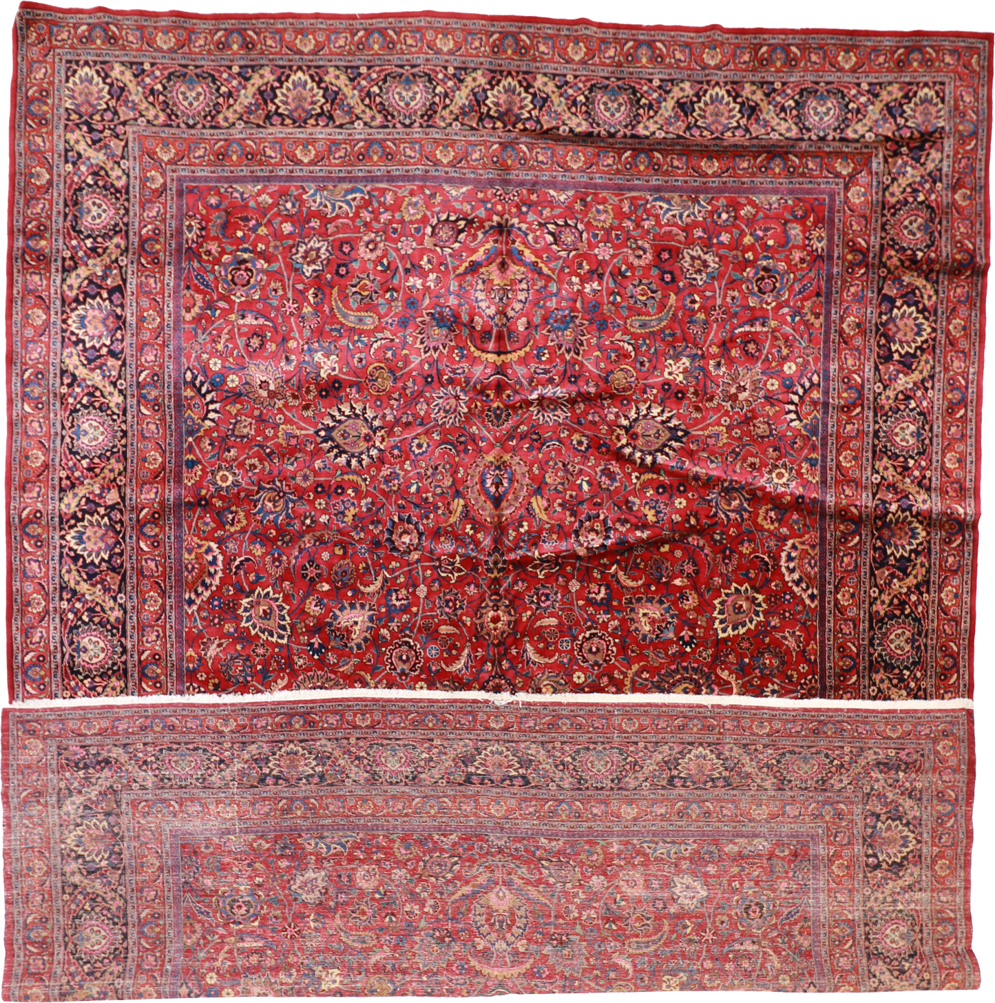 W 13.2 - L 17.4 - Mashad Silk All Over Rectangle - Finest Hand-Knotted Quality Wool - 22009