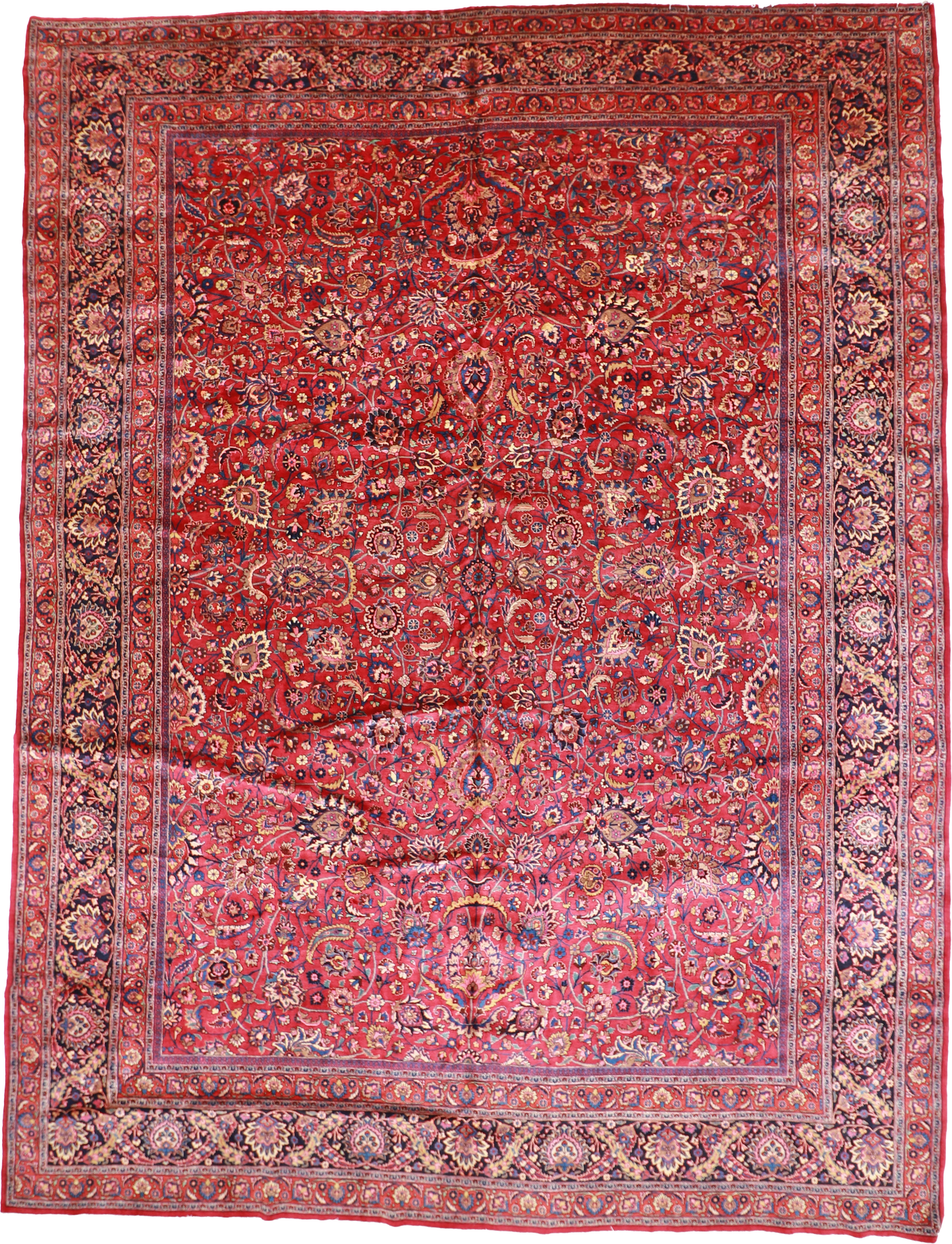 W 13.2 - L 17.4 - Mashad Silk All Over Rectangle - Finest Hand-Knotted Quality Wool - 22009