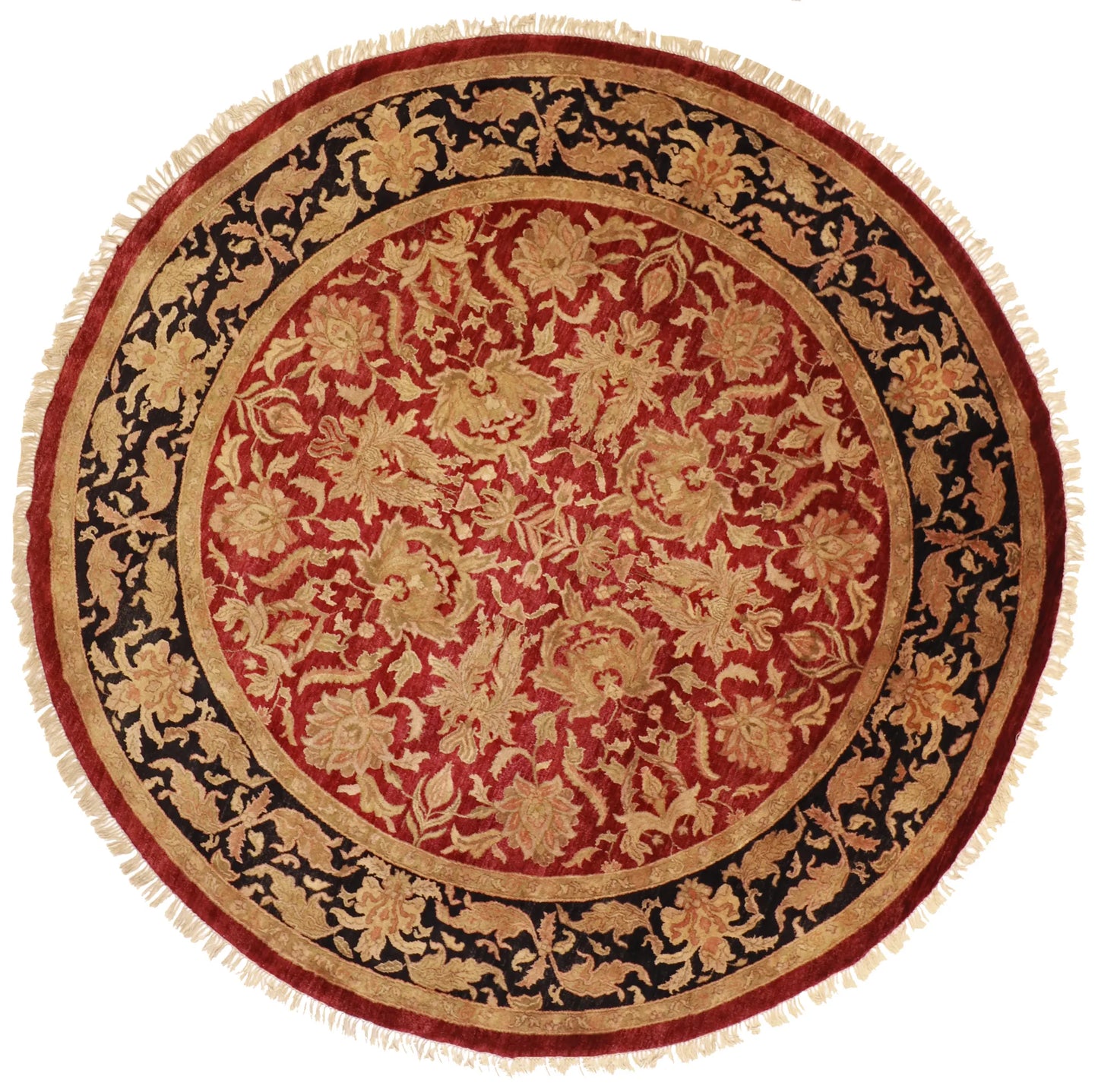 Round - Mashad Fine Wool Floral - Hand Knotted Rug — 22110