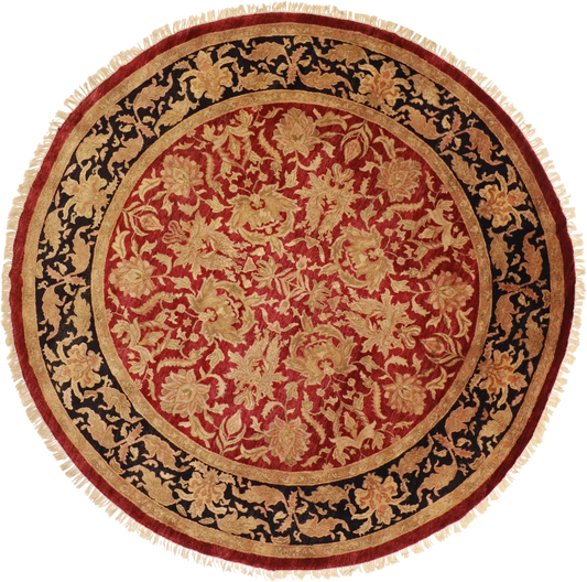 W 8 - L 8 Mashad 100% Wool Hand-Woven Floral Design Round Rug - 22110