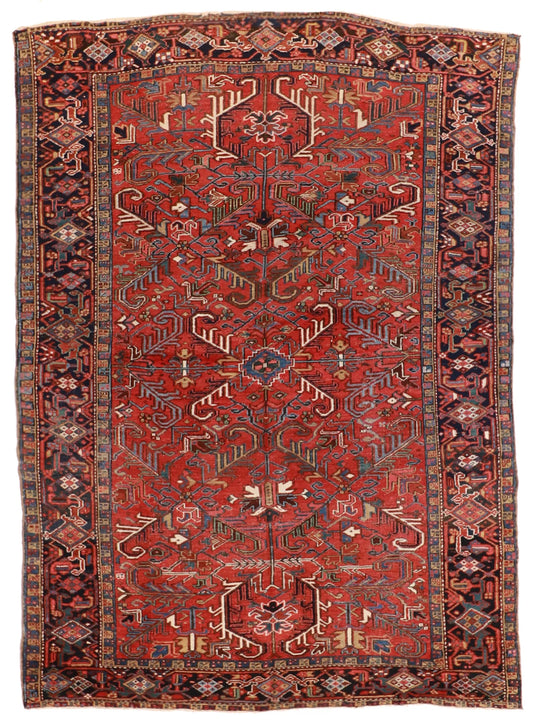 W 7.6 - L 10.5 - Serapie Fine Geometric Rectangle - Finest Hand-Knotted Quality Wool - 22415