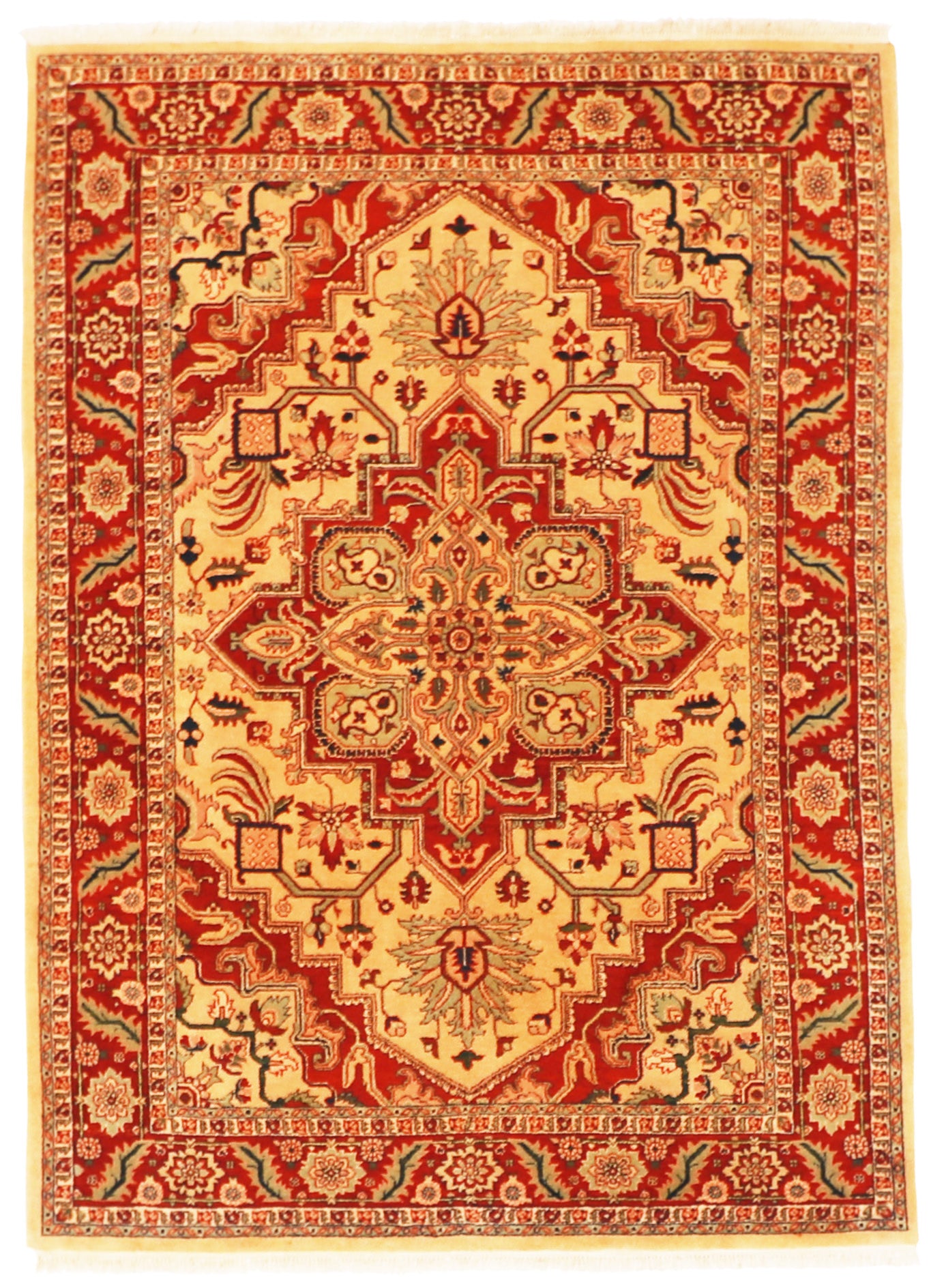 W 5.7 L 7.7 Heriz 100% Wool Handmade Geometric Medalion Design - 22509