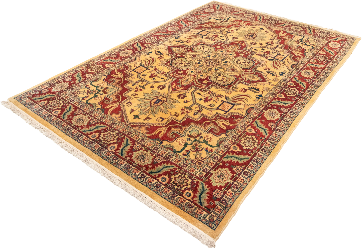 W 5.7 L 7.7 Heriz 100% Wool Hand-Woven Geometric Medalion Design - 22509