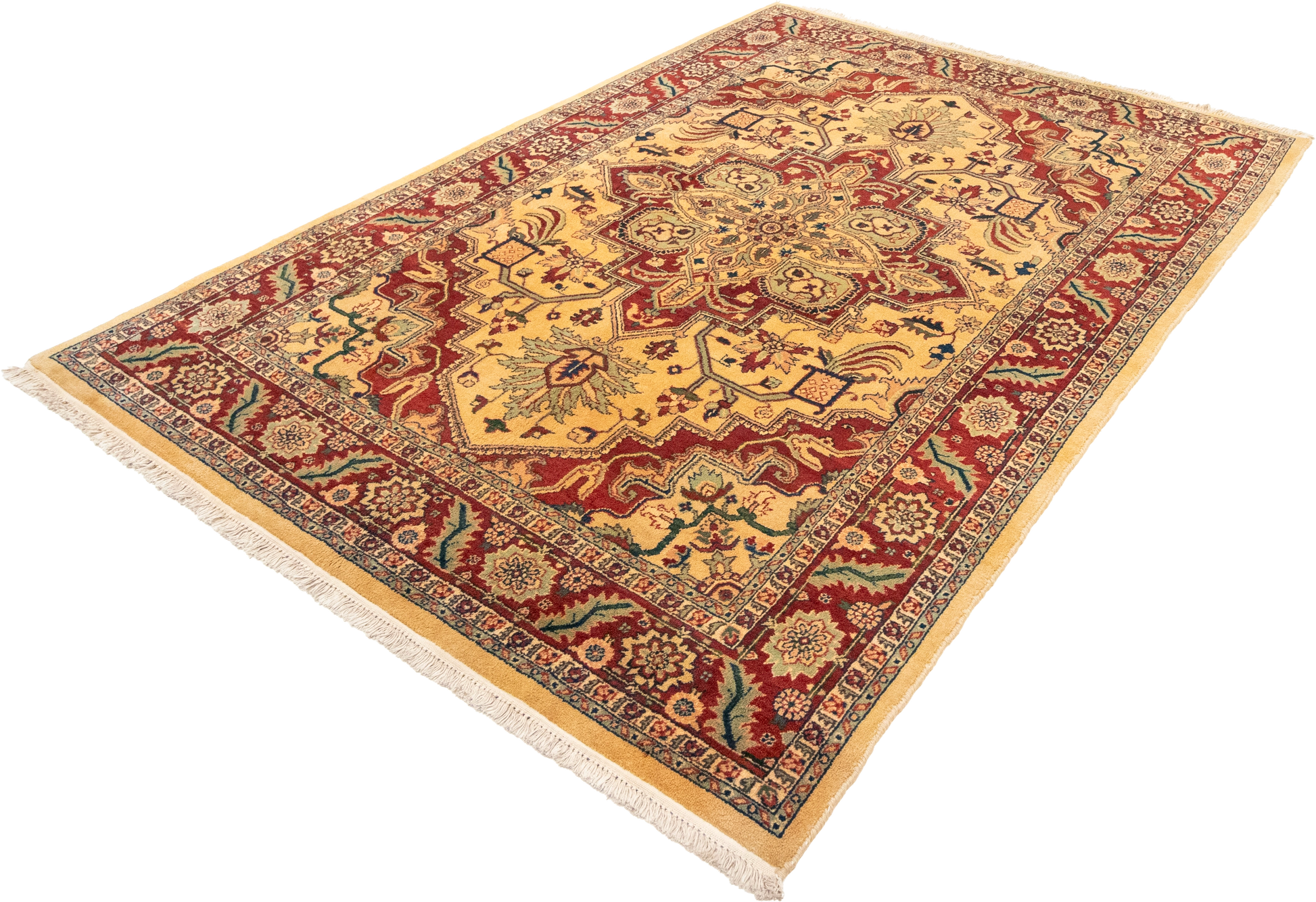 W 5.7 L 7.7 Heriz 100% Wool Hand-Woven Geometric Medalion Design - 22509