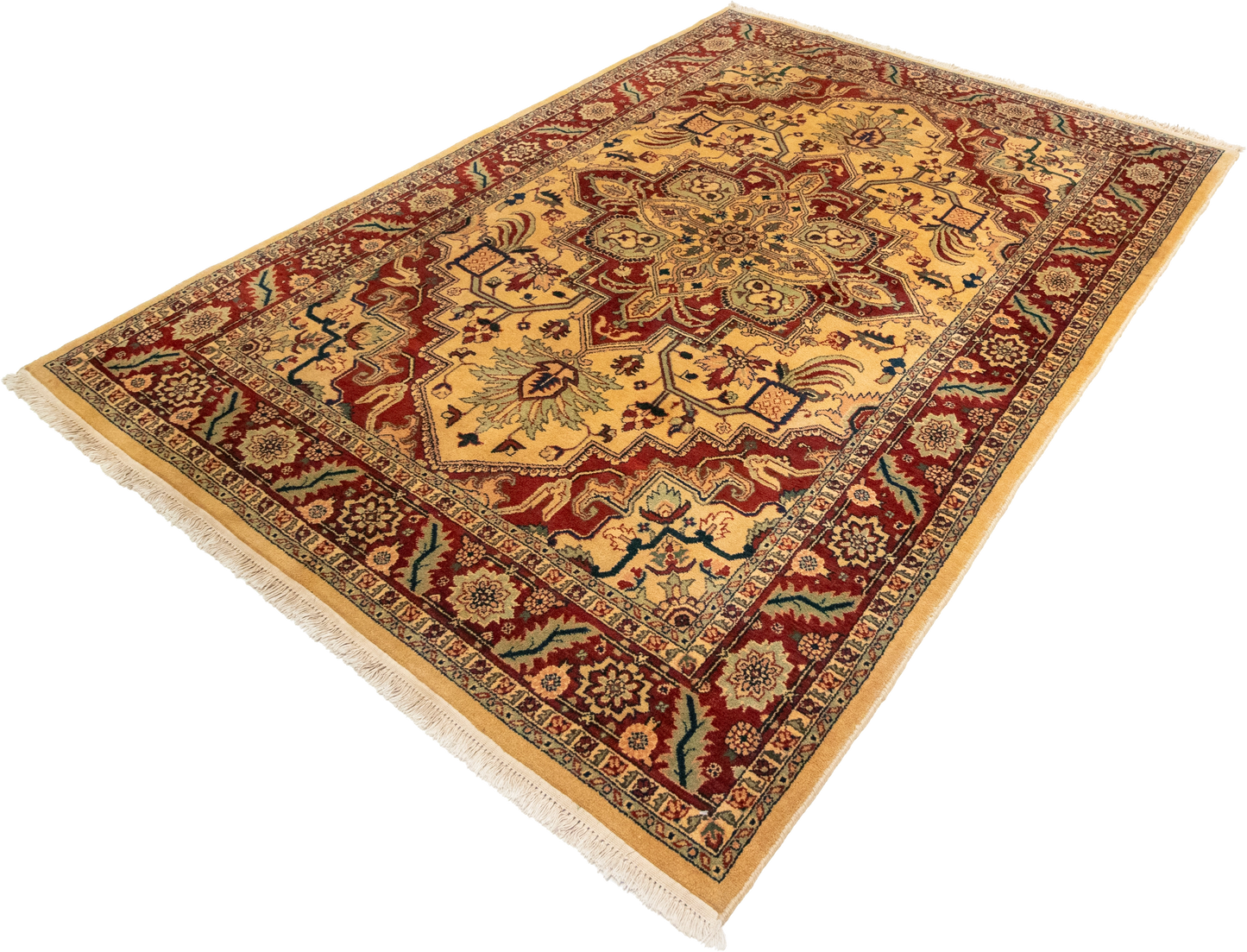 W 5.7 L 7.7 Heriz 100% Wool Hand-Woven Geometric Medalion Design - 22509