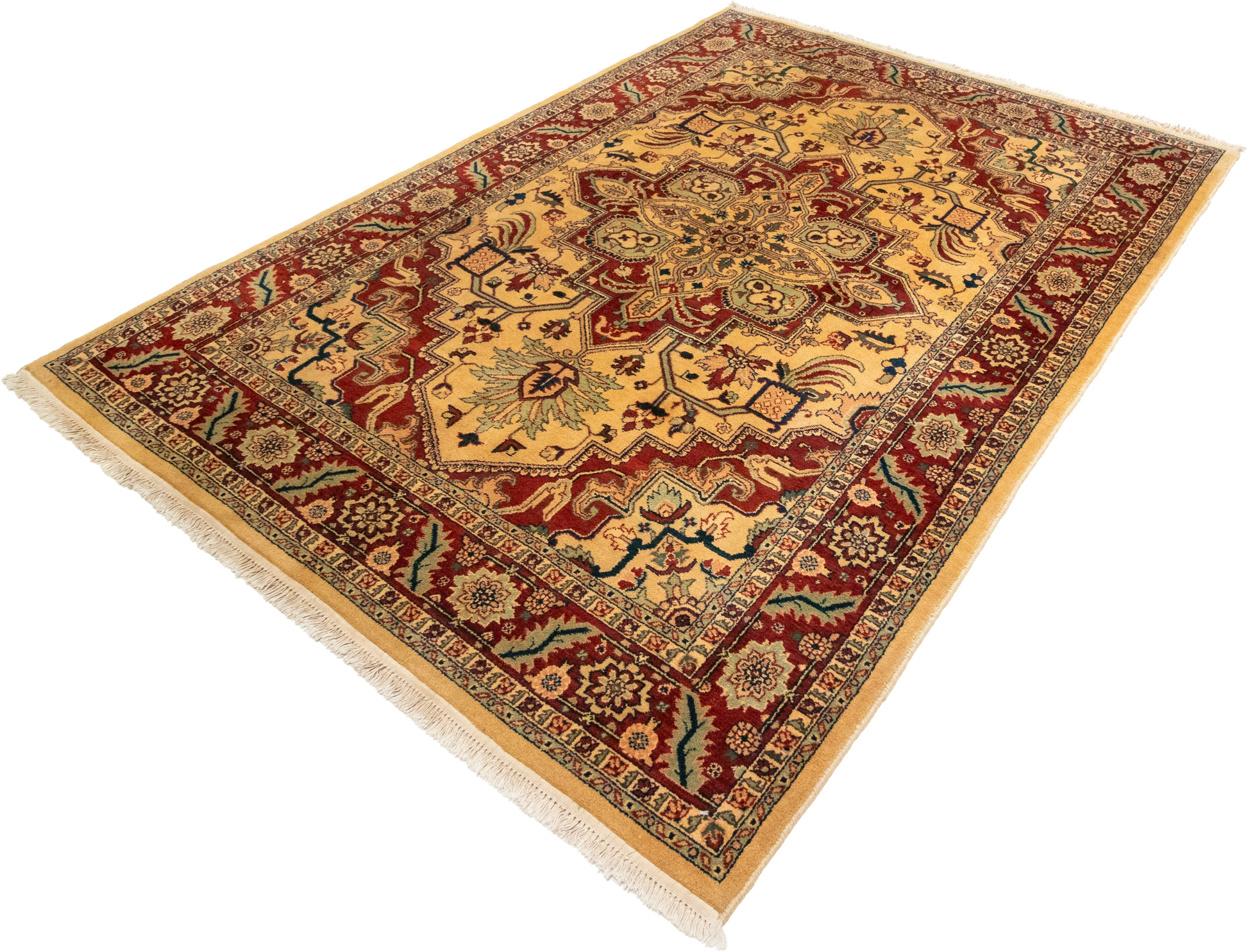 W 5.7 L 7.7 Heriz 100% Wool Hand-Woven Geometric Medalion Design - 22509