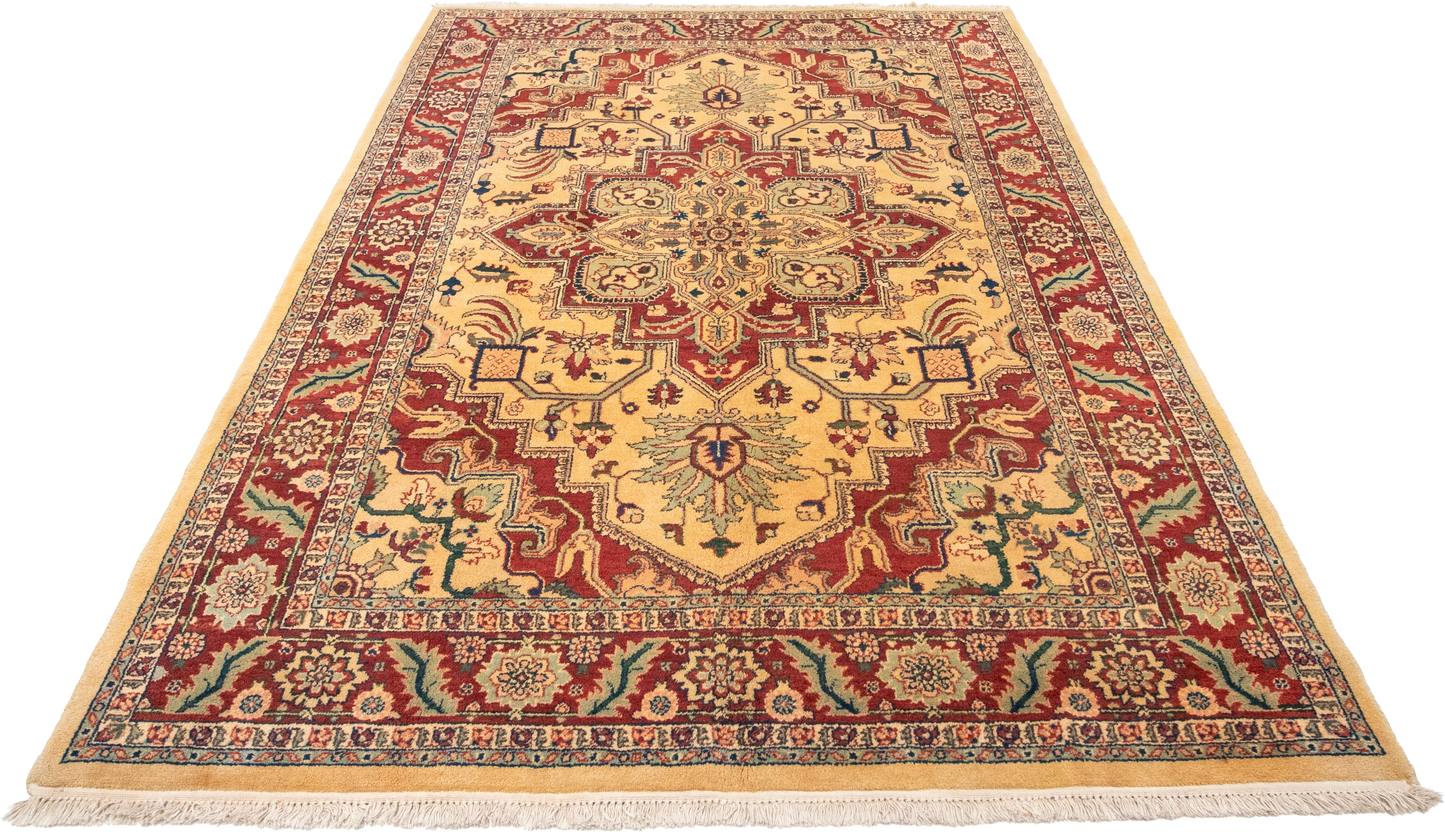 W 5.7 L 7.7 Heriz 100% Wool Hand-Woven Geometric Medalion Design - 22509