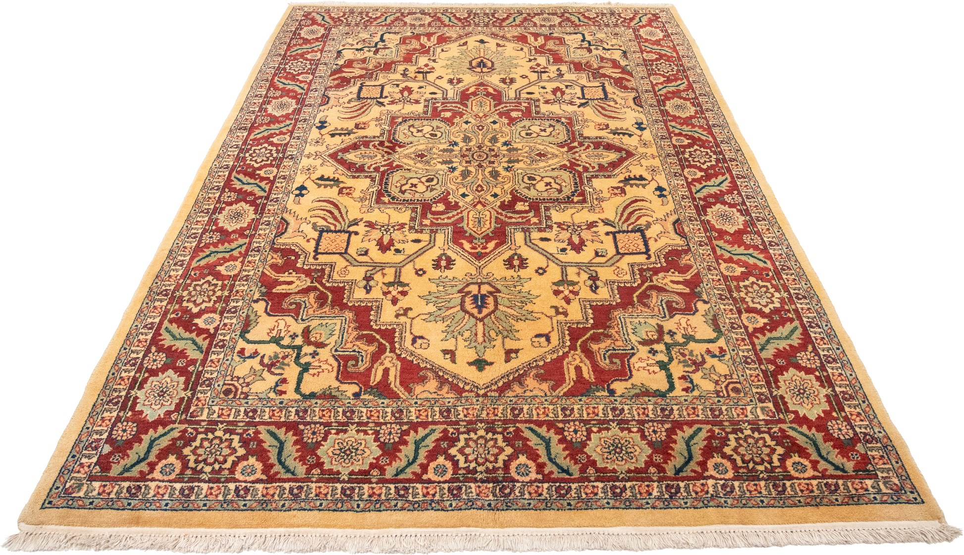 W 5.7 L 7.7 Heriz 100% Wool Hand-Woven Geometric Medalion Design - 22509