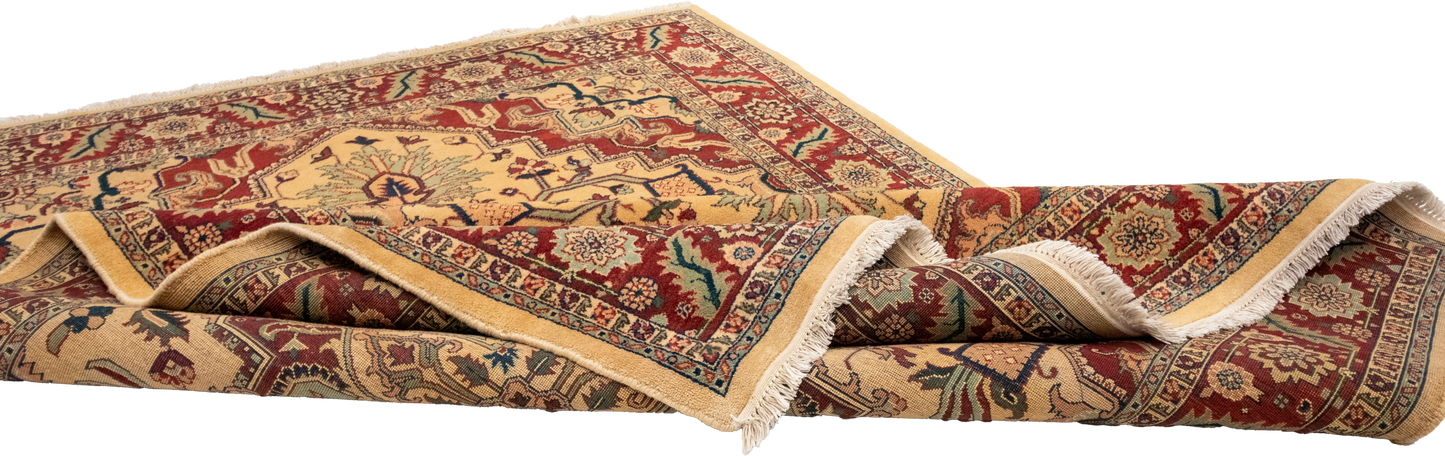 W 5.7 L 7.7 Heriz 100% Wool Hand-Woven Geometric Medalion Design - 22509