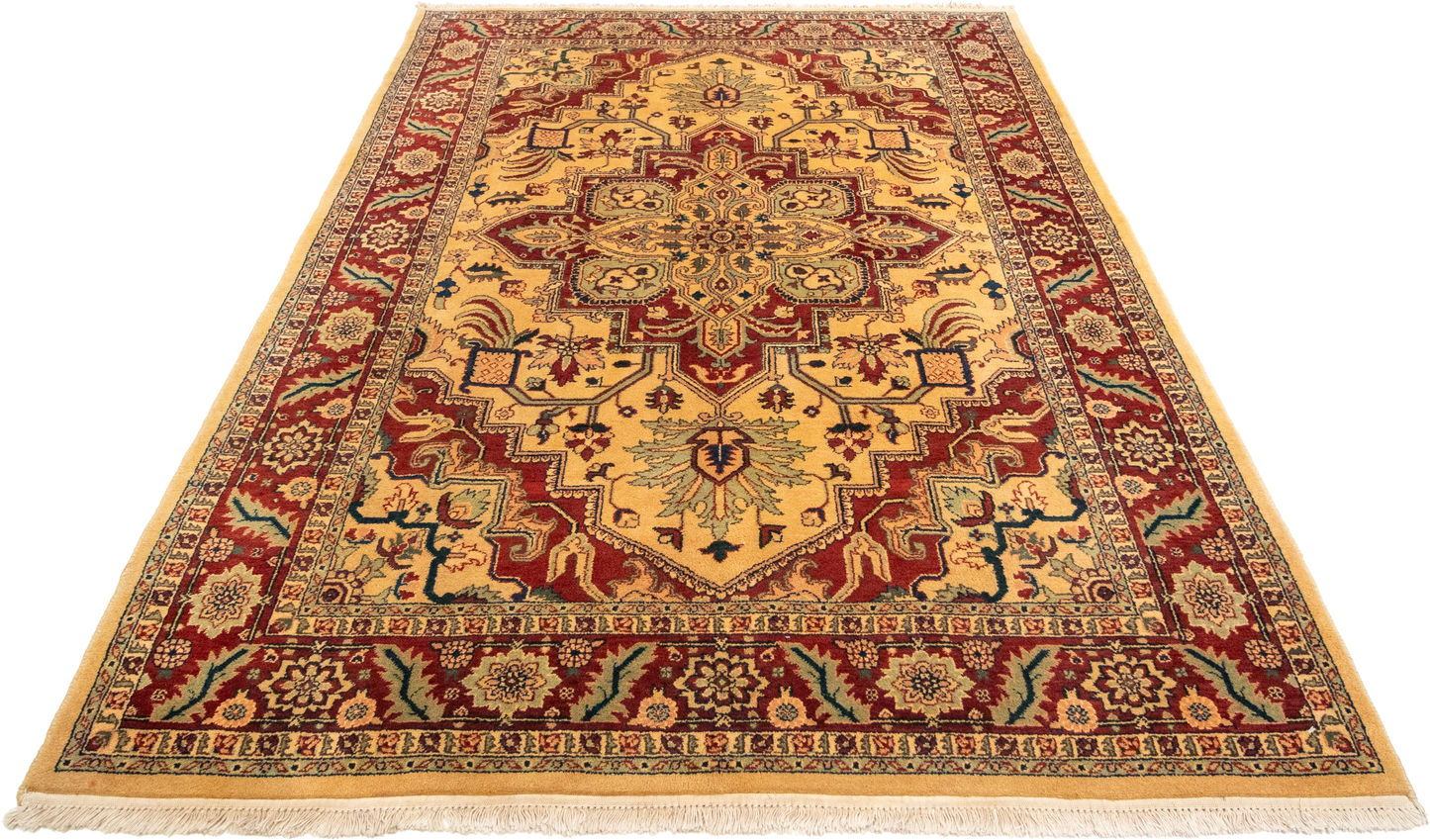 W 5.7 L 7.7 Heriz 100% Wool Hand-Woven Geometric Medalion Design - 22509
