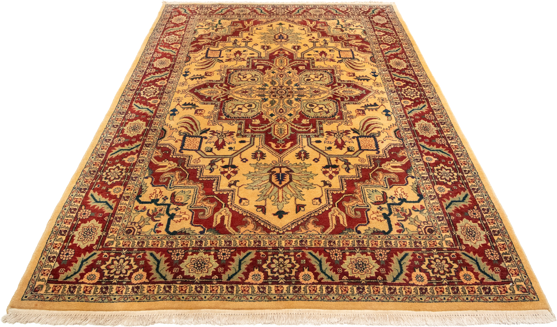 W 5.7 L 7.7 Heriz 100% Wool Hand-Woven Geometric Medalion Design - 22509