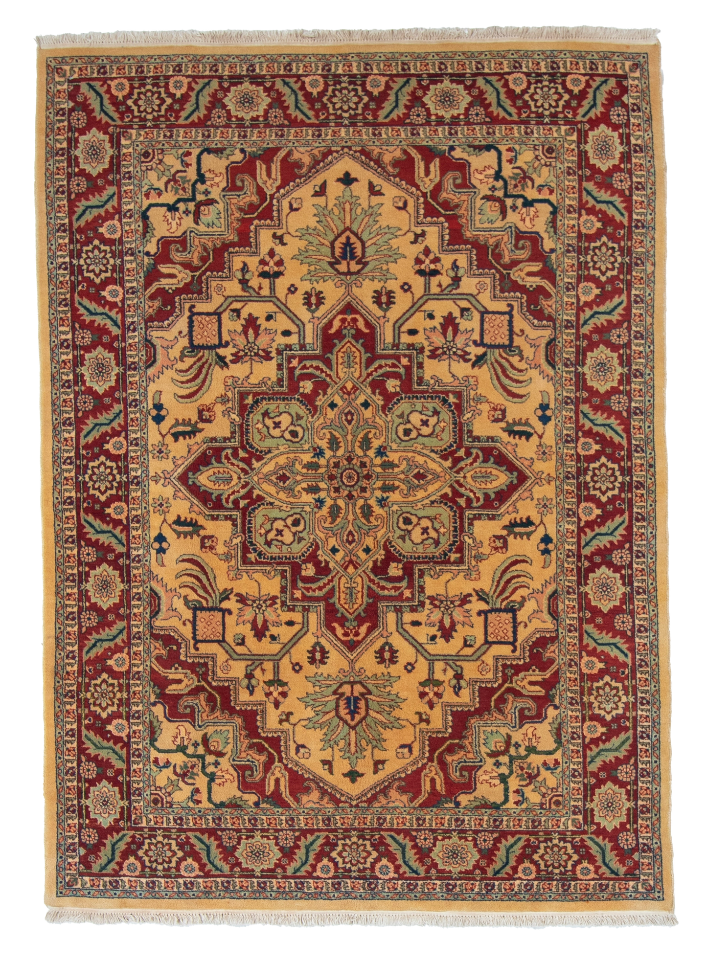 W 5.7 L 7.7 Heriz 100% Wool Hand-Woven Geometric Medalion Design - 22509