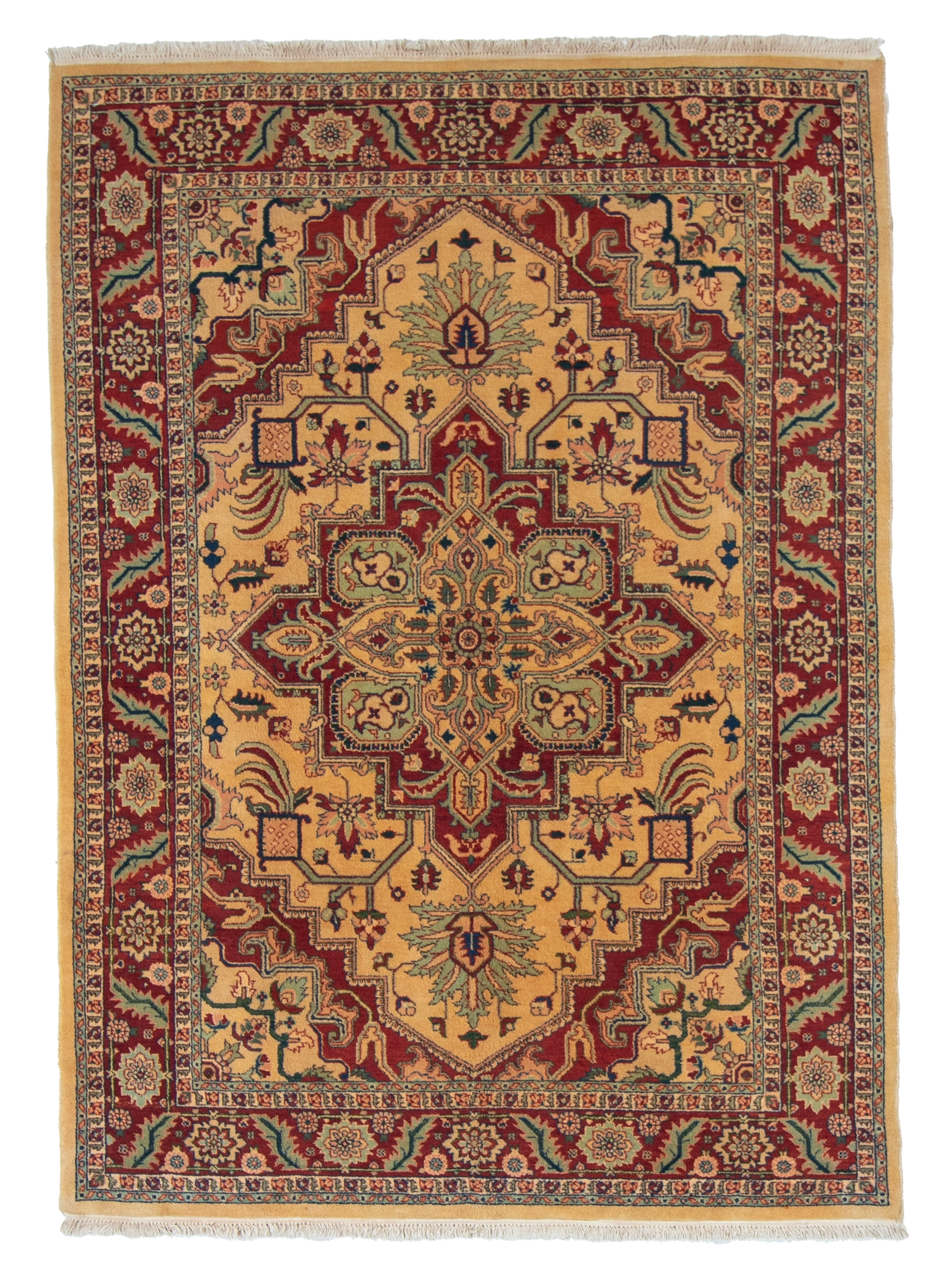 W 5.7 L 7.7 Heriz 100% Wool Hand-Woven Geometric Medalion Design - 22509
