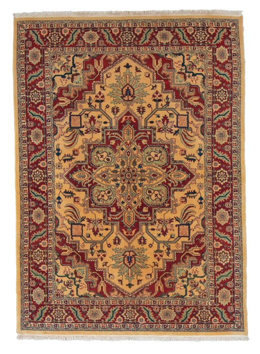 W 5.7 L 7.7 Heriz 100% Wool Hand-Woven Geometric Medalion Design - 22509