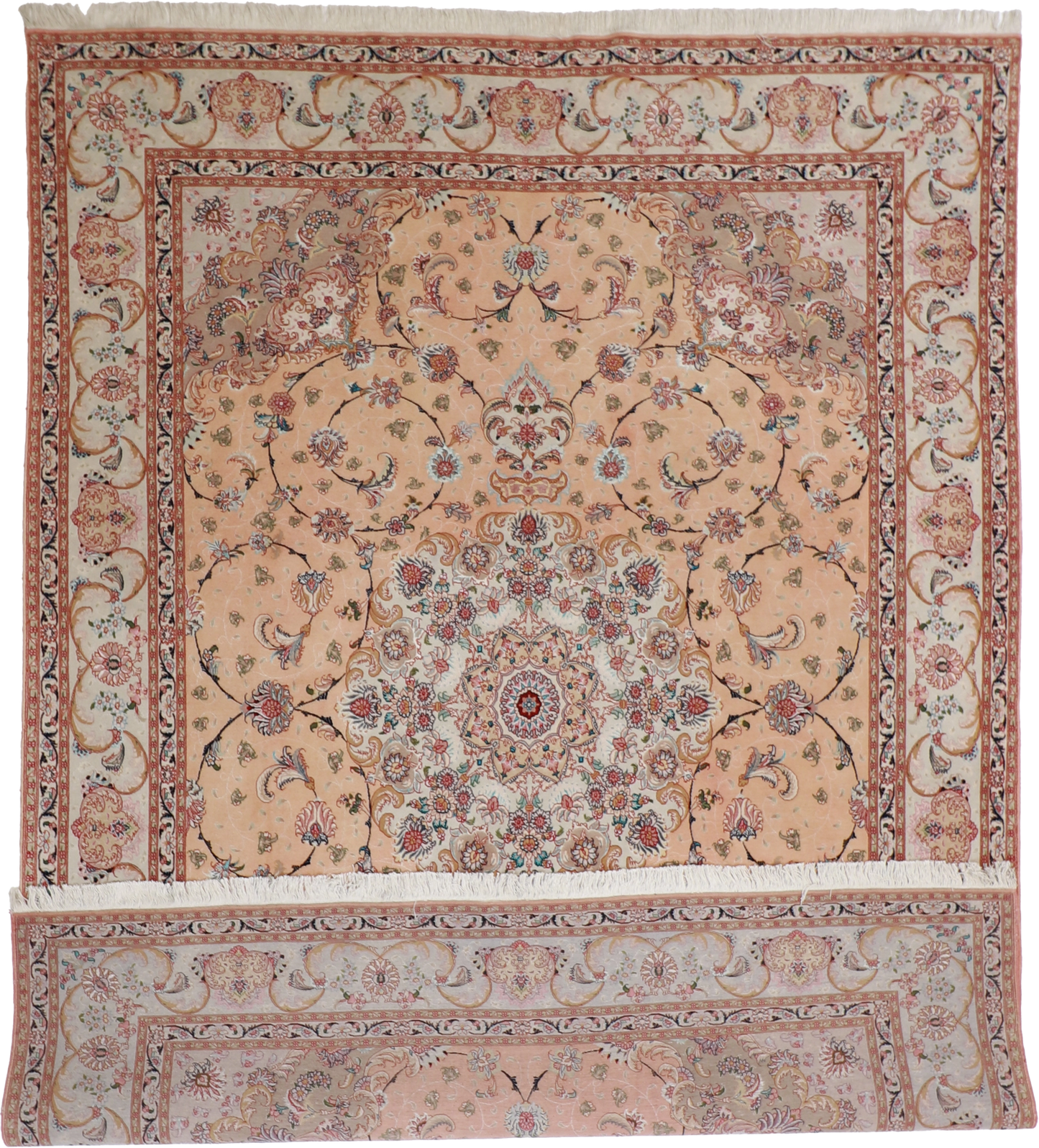 W 9 L 12 Tabriz Wool And Silk Blend Hand-Woven Floral Design - 22631